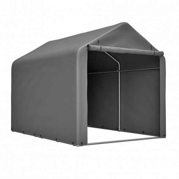 Modfu GARÁŽ na kola z kovu a PE 160x220x165 cm šedá s rolovacími dveřmi a větracími otvory