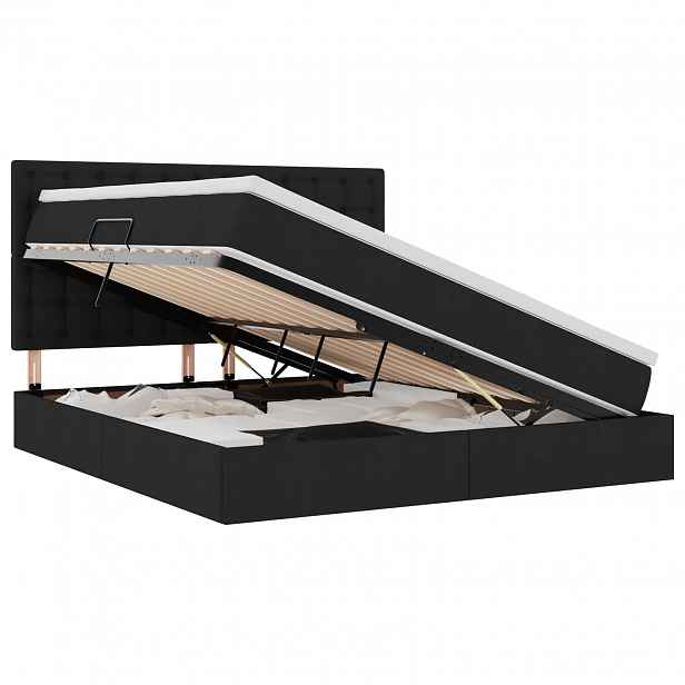 vidaXL LED postel s úložným prostorem a matrací Černá 160 x 200 cm