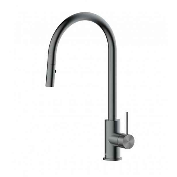 Dřezová baterie SAT Aurum s vytahovací sprškou, 2 proudy broušený gun metal SATBAUR286BGM