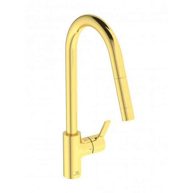 Ideal Standard Gusto - Dřezová baterie s výsuvnou koncovkou, kartáčované zlato BD414A2
