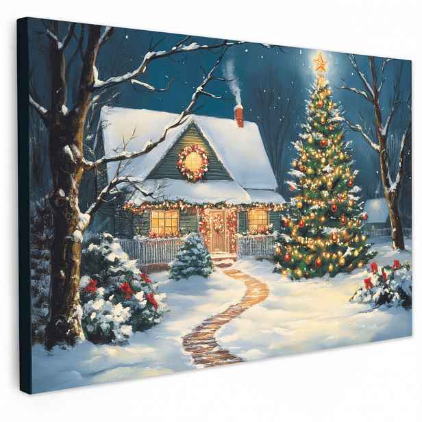 MuchoWow OBRAZ NA PLÁTNĚ Vánoce - Vánoční stromek - Zima - Domov - Sníh 30x20 cm