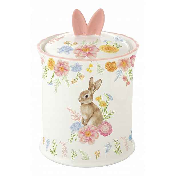 Porcelánová nádoba s víkem Easy Life králík květiny 700 ml Velikonoce 15 cm