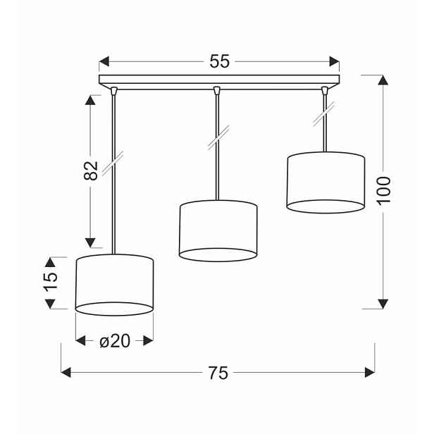 Závěsná lampa PANDY černá 3x40W E27 stínidlo šedá+zlatá