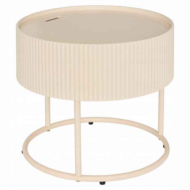 Kávový Stolek Mdf Ø 45 CM Výška 40,5 CM Béžový S Otevírací Horní Částí