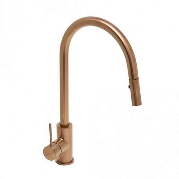 Dřezová baterie SAT Aurum s vytahovací sprškou, 2 proudy broušená rose gold SATBAUR286BRG