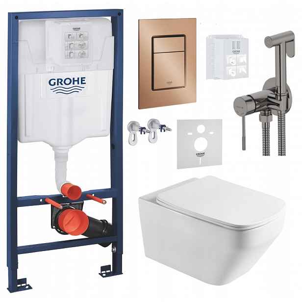Set Wc Stelaz Grohe Wc Mísa Tornado Tlačítko měď baterie grafit