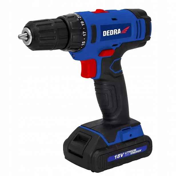 Aku Vrtačka 18V 1,5Ah Li-ion 2 rychlostní kufr rukojeť 0,8-10 mm Dedra