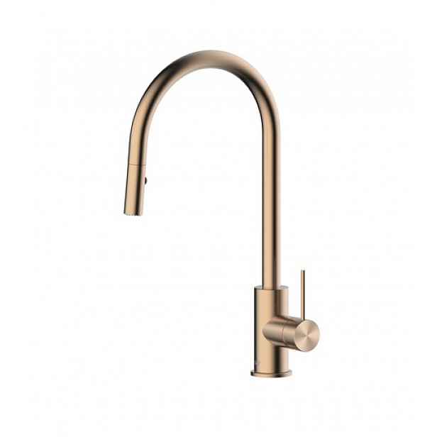 Dřezová baterie SAT Aurum s vytahovací sprškou, 2 proudy broušená rose gold SATBAUR286BRG