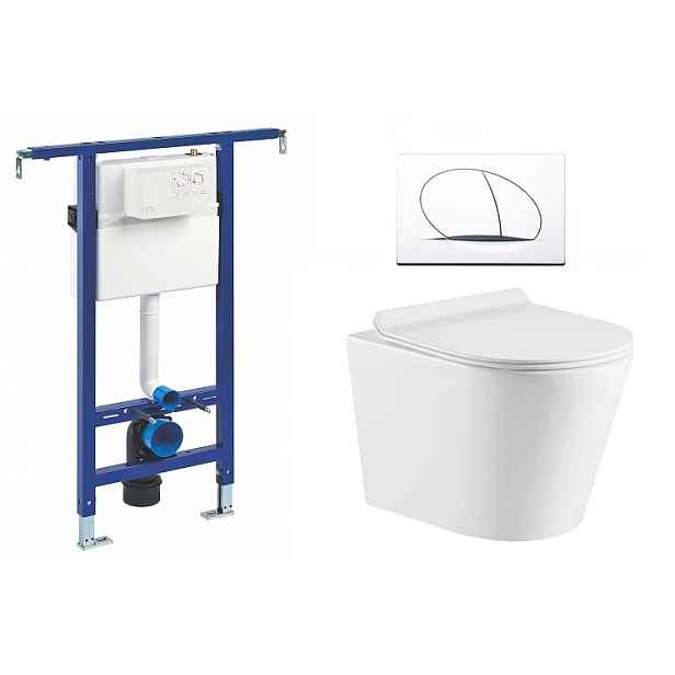 Liv-Fluidmaster Wc set Ring II Core podmítková nádrž do bytového jádra; rimless mísa; sedátko a bílé tlačítko 195853 - SET(195853; 222021;  OLKLT053ER)