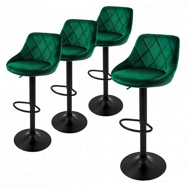 ML-DESIGN SADA 4 barových stoliček ze zeleného sametu, výškově nastavitelné/otočné