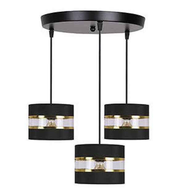 Závěsná lampa PANDY černá destička 3x40W E27 stínidlo černá+zlatá
