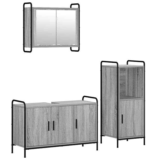 vidaXL Sada koupelnových skříněk 3 ks Šedý Sonoma 40 x 36 x 99,5 cm