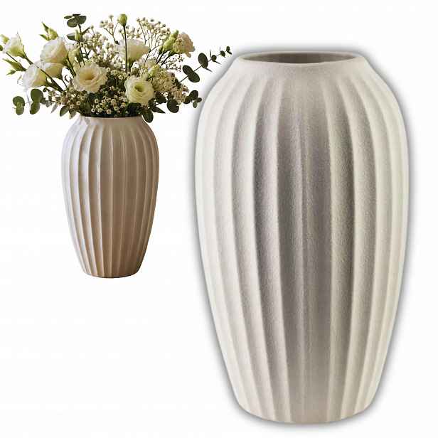 Váza Manon Bílá s vertikálními pruhy – 32 cm Elegantní na květiny do obývacího pokoje