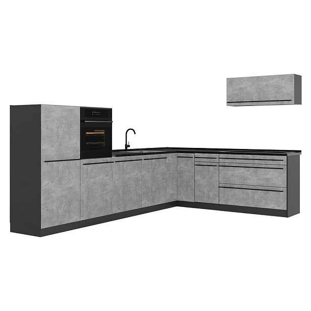 Vicco ROHOVÁ KUCHYŇ R-Line, Beton/Antracit, 327 x cm pracovná doska antracitová