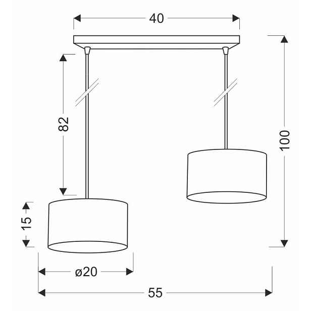 Závěsná lampa PANDY černá 2x40W E27 stínidlo šedá+zlatá