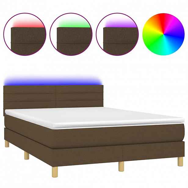 vidaXL Box spring postel s matrací a LED tmavě hnědá 140x190 cm textil