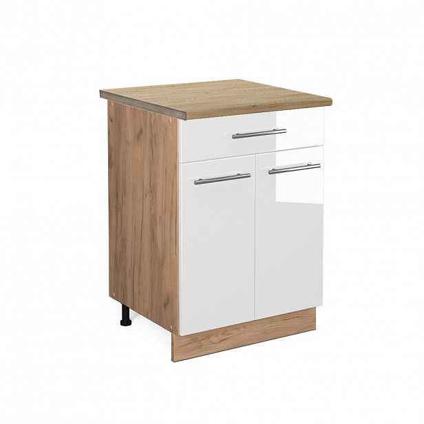 Vicco SPODNÍ SKŘÍŇKA KUCHYŇSKÉ LINKY Fame-Line Bílá vysoký lesk 60 cm se zásuvkou, PD Dub
