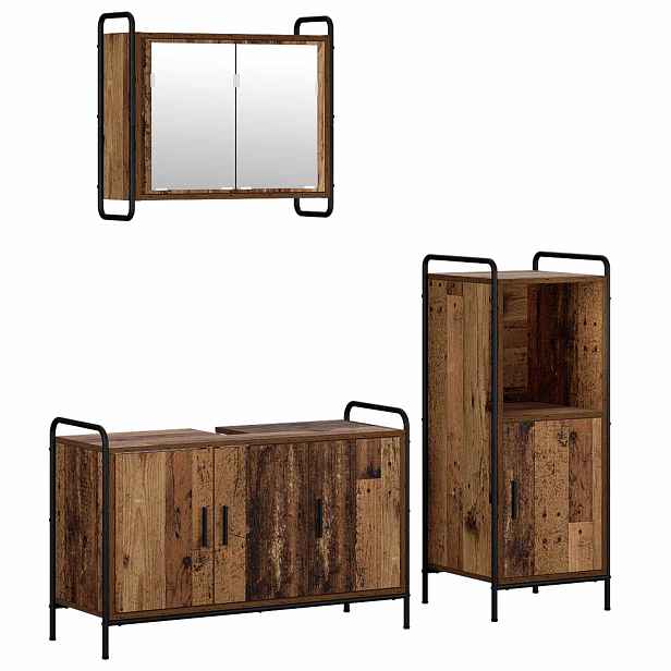 vidaXL Sada koupelnových skříněk 3 ks Staré dřevo 40 x 36 x 99,5 cm
