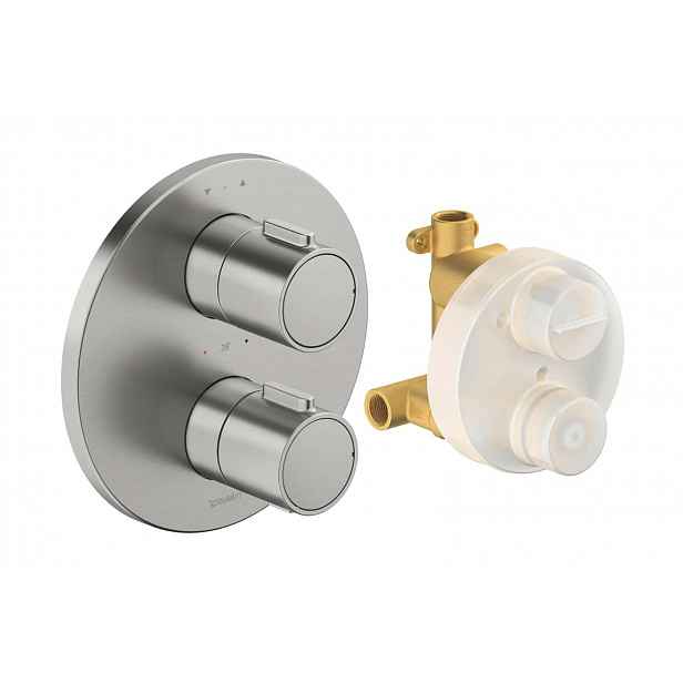 Duravit - Termostatická baterie pod omítku, pro 2 spotřebiče, s tělesem, kartáčovaný nerez TH4200008070