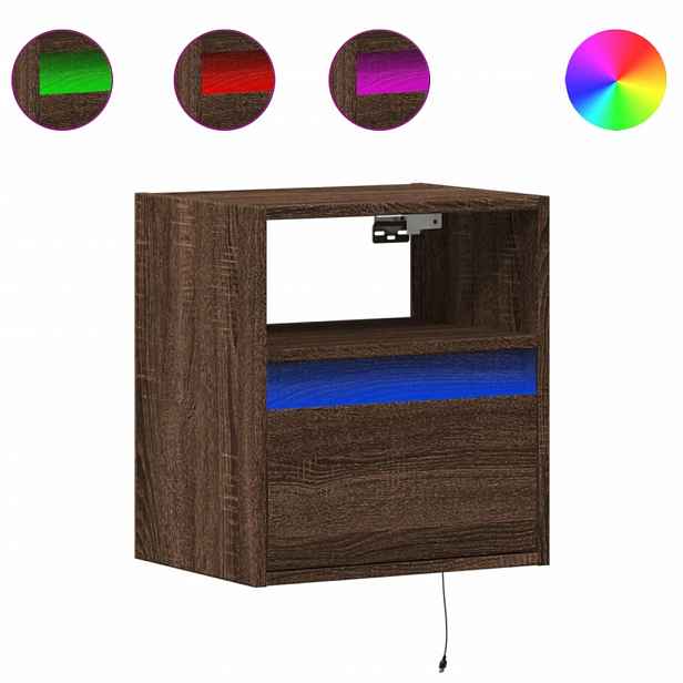 vidaXL Nástěnný noční stolek s LED osvětlením hnědý dub