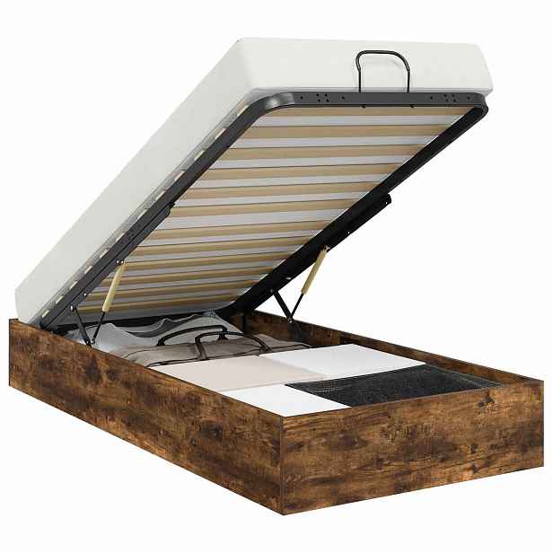 vidaXL Ottoman postel Uzený Dub 90 x 190 cm Dřevěný materiál