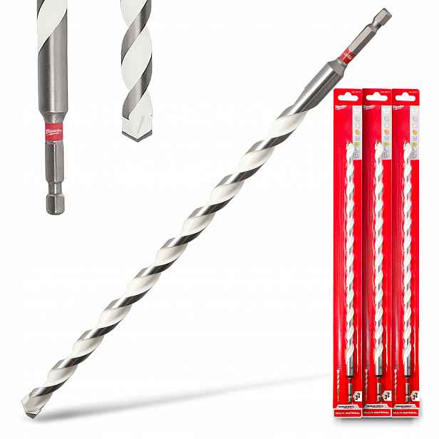 3x Univerzální Vrták Příkladva 12 mm 400x340 Betonu Kov Dřevo Gres H1-P