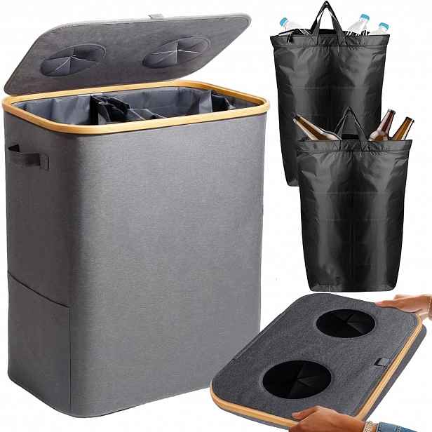 Nádoba Na Lahve 140L Koš Na Recyklaci S Držákem A 2 Sáčky Skládací