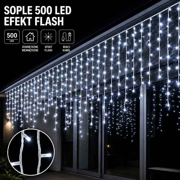 Rampouchy 500 Led 25 M Studená Bílá Flash Vnější Clona IP44 Bílý Kabel
