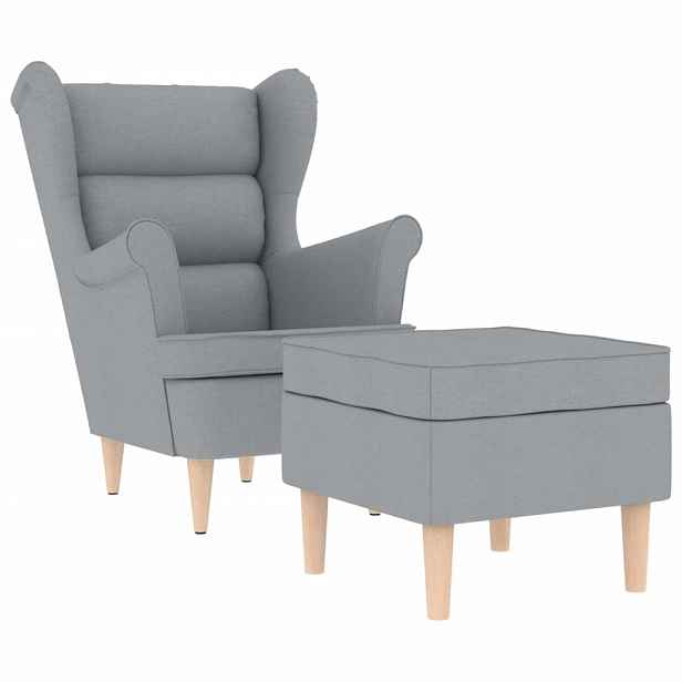 vidaXL Křeslo s podnožkou světle šedé textil