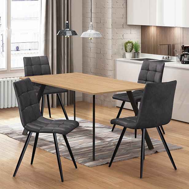 Jídelní stůl 120x80 BERGEN dub + 4 židle BERGEN šedé mikrovlákno