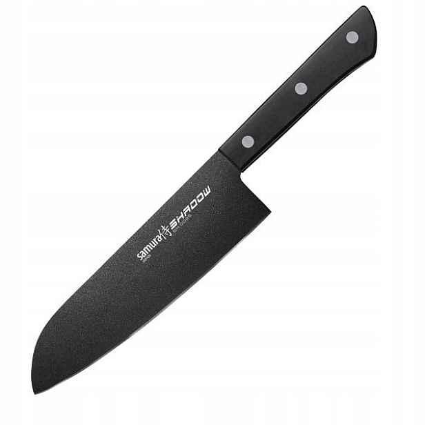 Nůž Santoku Samura Shadow 17,5 cm, černá povrchová úprava, ocel AUS-8 58 Hrc