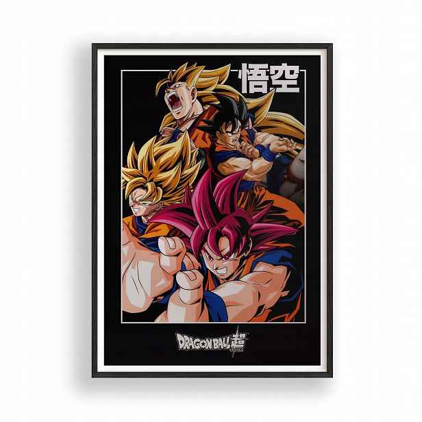 Obraz Dragon Ball Goku Formy Plakát Rámeček Dřevěný Černý 30x42 cm