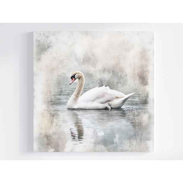 Obraz Na Plátně Canvas Příroda Jezero Rybník Pták Labuť Mlha Šedá 50x50