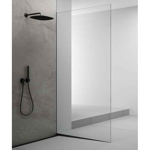 Polysan ARCHITEX sada pro uchycení skla podlaha-stěna se spádovou lištou, 1615x2105mm, pravá, černá mat