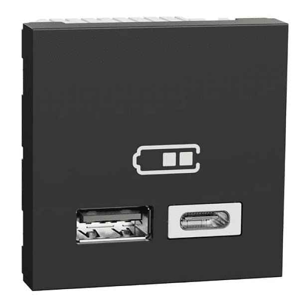 Schneider Electric Unica dvojitý nabíjecí usb konektor a+c 2.4a, 2m, antracit NU301854