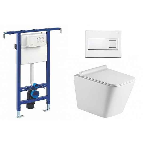 Liv-Fluidmaster Wc set Square Core podmítková nádrž do bytového jádra; rimless mísa; sedátko a tlačítko bílé/chrom 73730 - SET(222021; 73730; OLKLT052E)
