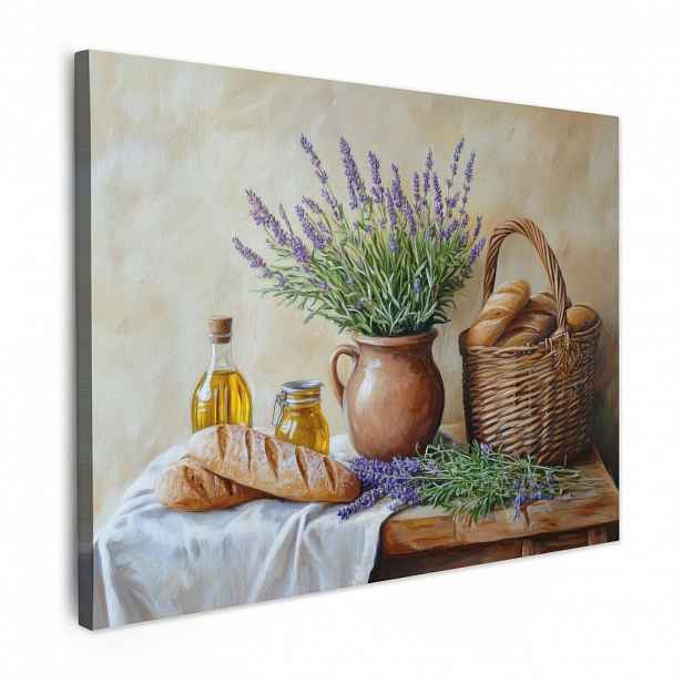 MuchoWow OBRAZ NA PLÁTNĚ Levandule - Chléb - Zátiší 40x30 cm