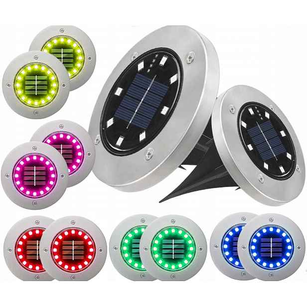 Solární Lampy Diskové Zahradní Zapichovací Nájezdové Zahradní Lampy Rgb X 12 Ks