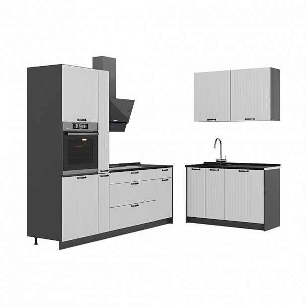 Vicco KUCHYNĚ Fame-Line, Bílý venkovský dům/Antracit, 220 x 120 cm bez pracovní desky
