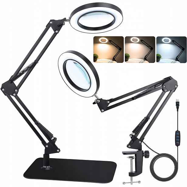 Led Lampa na Stůl pro pracovní desku Lupa Zvětšovací 3 Režimy 12W