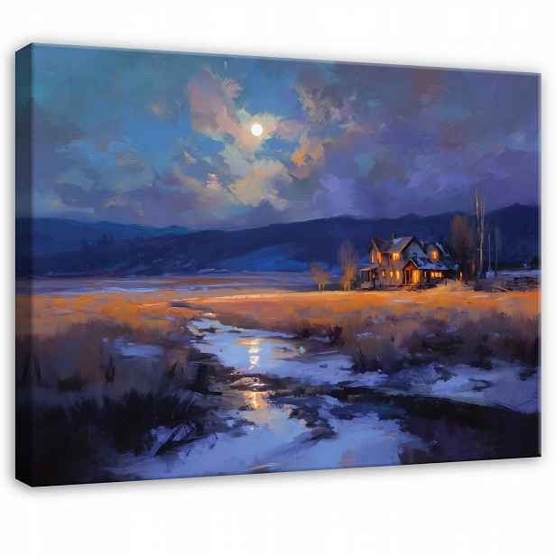 Modrý Obraz Krajina Noc Do Předsíně Kanceláře Moderní 120x80