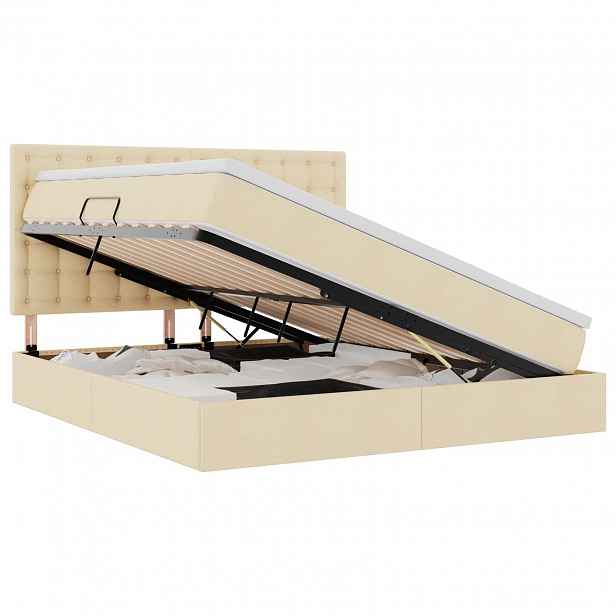 vidaXL LED postel s úložným prostorem a matrací Krémová 180 x 200 cm