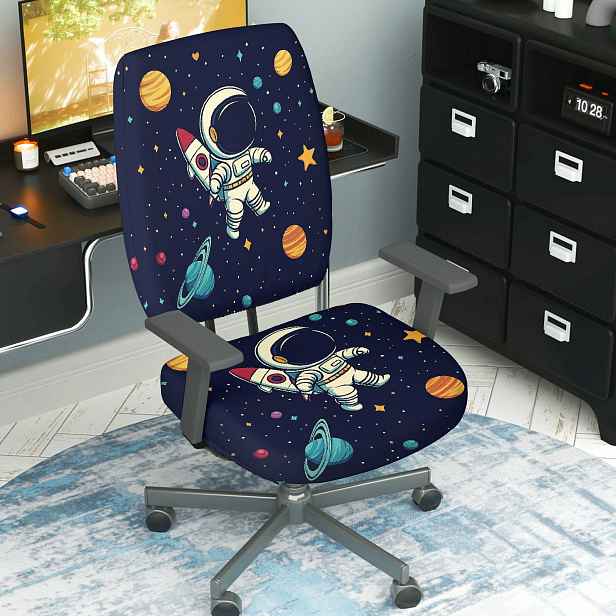 TEMU 2 ks Vesmírný astronaut Galaxie Hvězdy Planety Raketa Elastický potah na počítačovou pracovní židli (bez židle), Halloween otočná ochranná