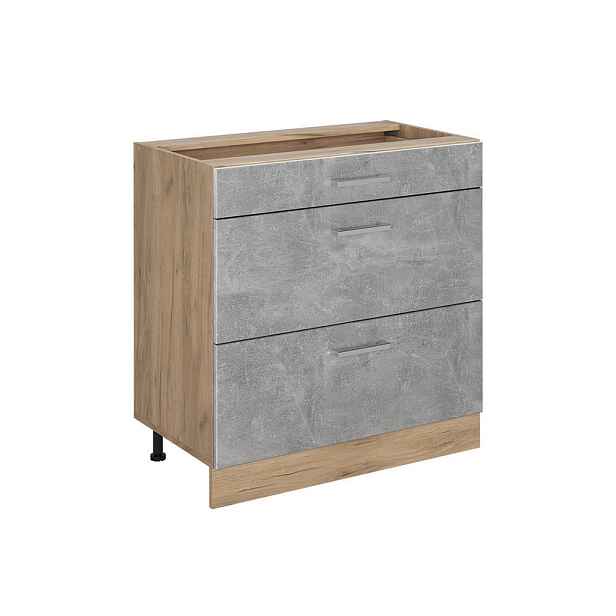 Vicco SPODNÍ SKŘÍŇKA KUCHYŇSKÉ LINKY R-Line, Beton/Zlatý mocný dub, 80 cm se 3 zásuvkami bez pracovní desky