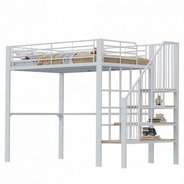 FLIEKS VYVÝŠENÁ POSTEL 140x200 cm Kov Schody Úložný prostor