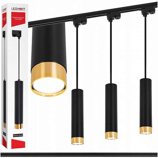 Osvětlení kolejnicové 3x Led závěsná lampa Kolejnice 1 m Tuba GU10 černá Zlatá