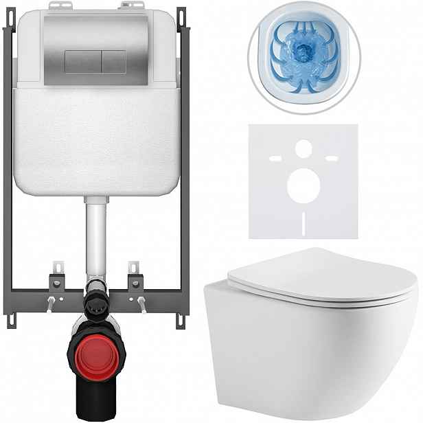 Kompletní WC set Basic/Cesso - bílá matná - WC tlačítko Modulo/Stříbrná - pro zazdění - 49x36 cm - 8050BD86281