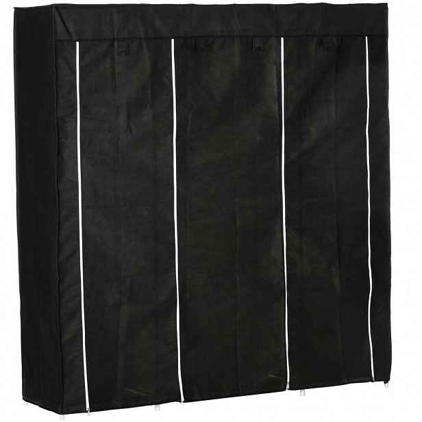 Modfu LÁTKOVÁ šatní skříň z oceli 150x43x162,5 cm černá s tyčí a 10 policemi, prachová ochrana