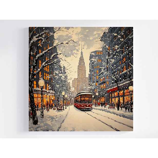 Obraz Na Plátně Canvas Zimní Krajina Město Tramvaj Sníh Mrakodrap 50x50