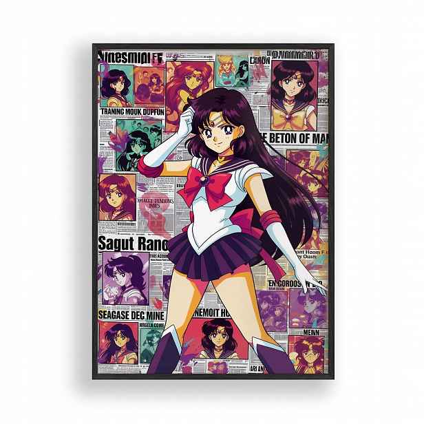 Obraz Sailor Moon Sailor Mars Retro Plakát Rámeček Dřevěný Černý 30x42 cm